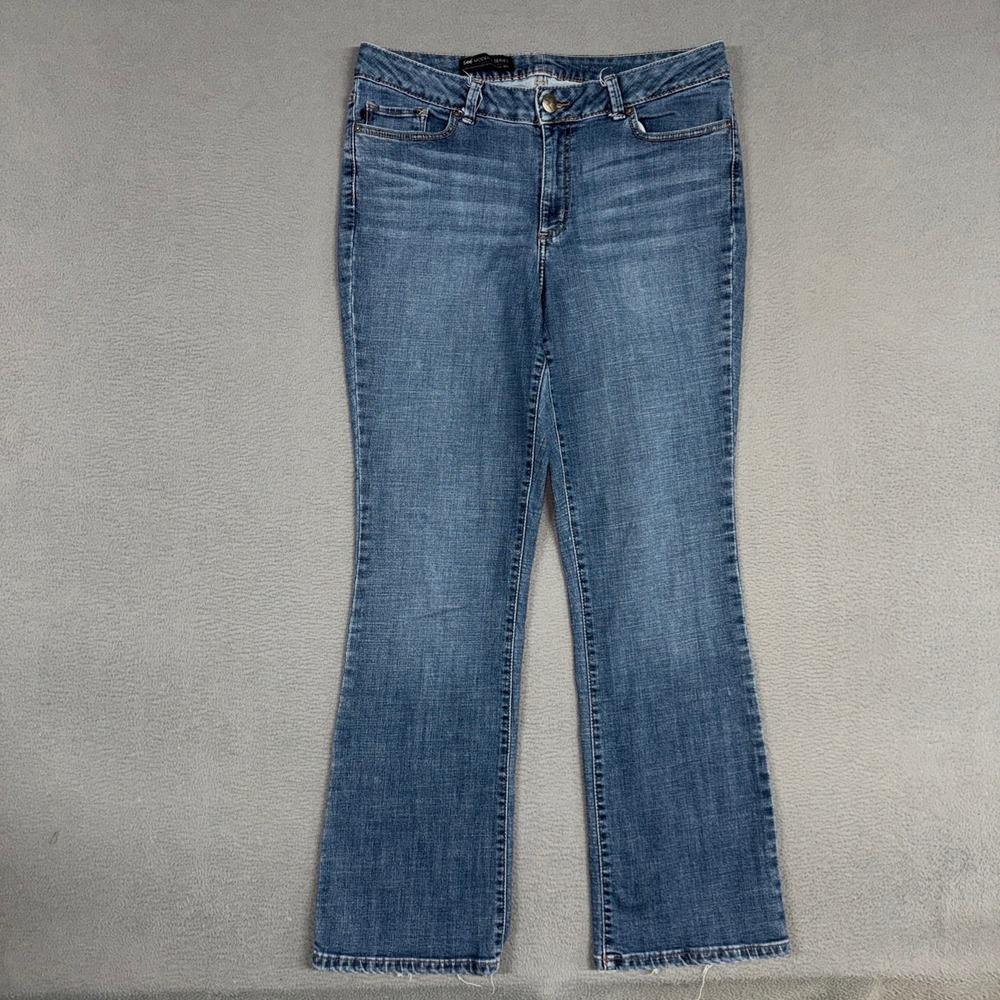 Lee Jeans Womens 12 Blue Bootcut Modern Series Mid Rise Distressed Hem Denim